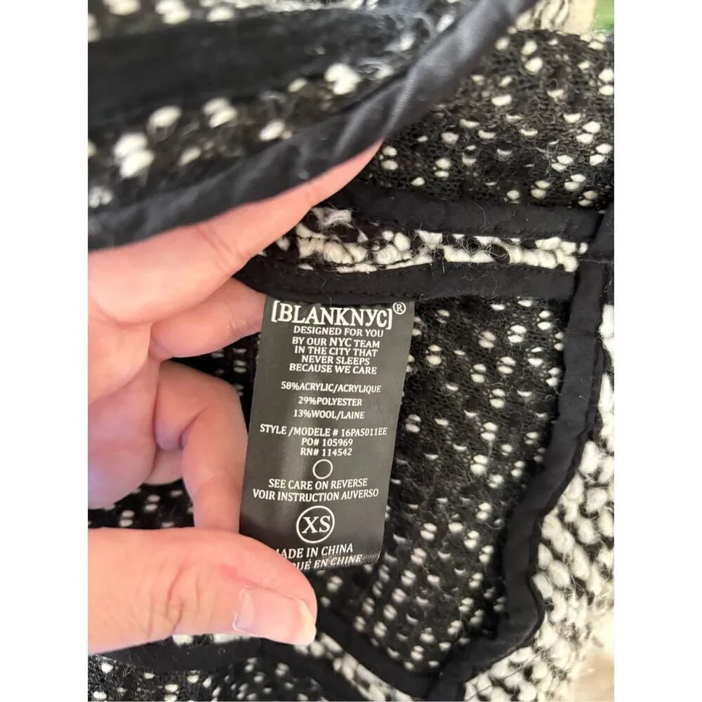 Blank NYC Boucle Knit Motorcycle Moto Jacket Black White Women’s Size XS